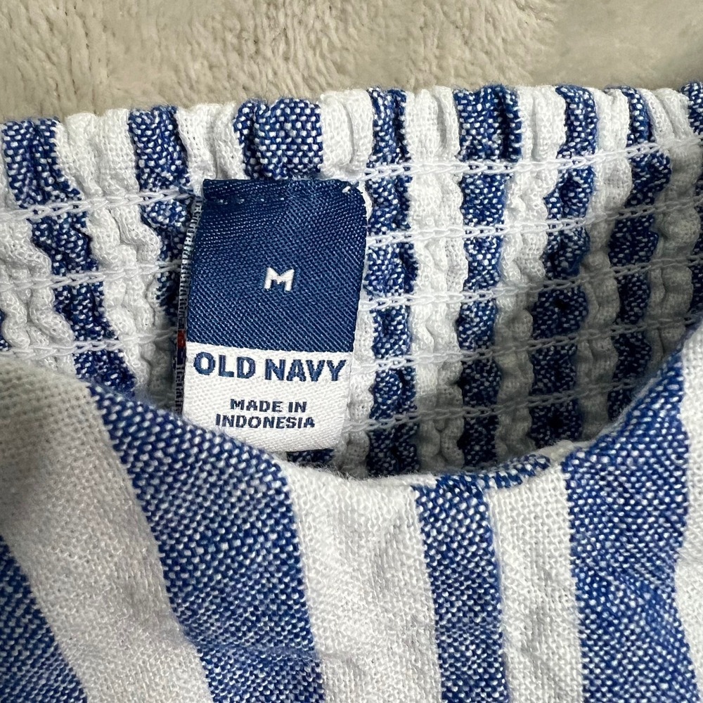 Old Navy Womens M Linen Blend Dress Pockets Blue White Stripe Nautical Bohochic - Picture 5 of 9